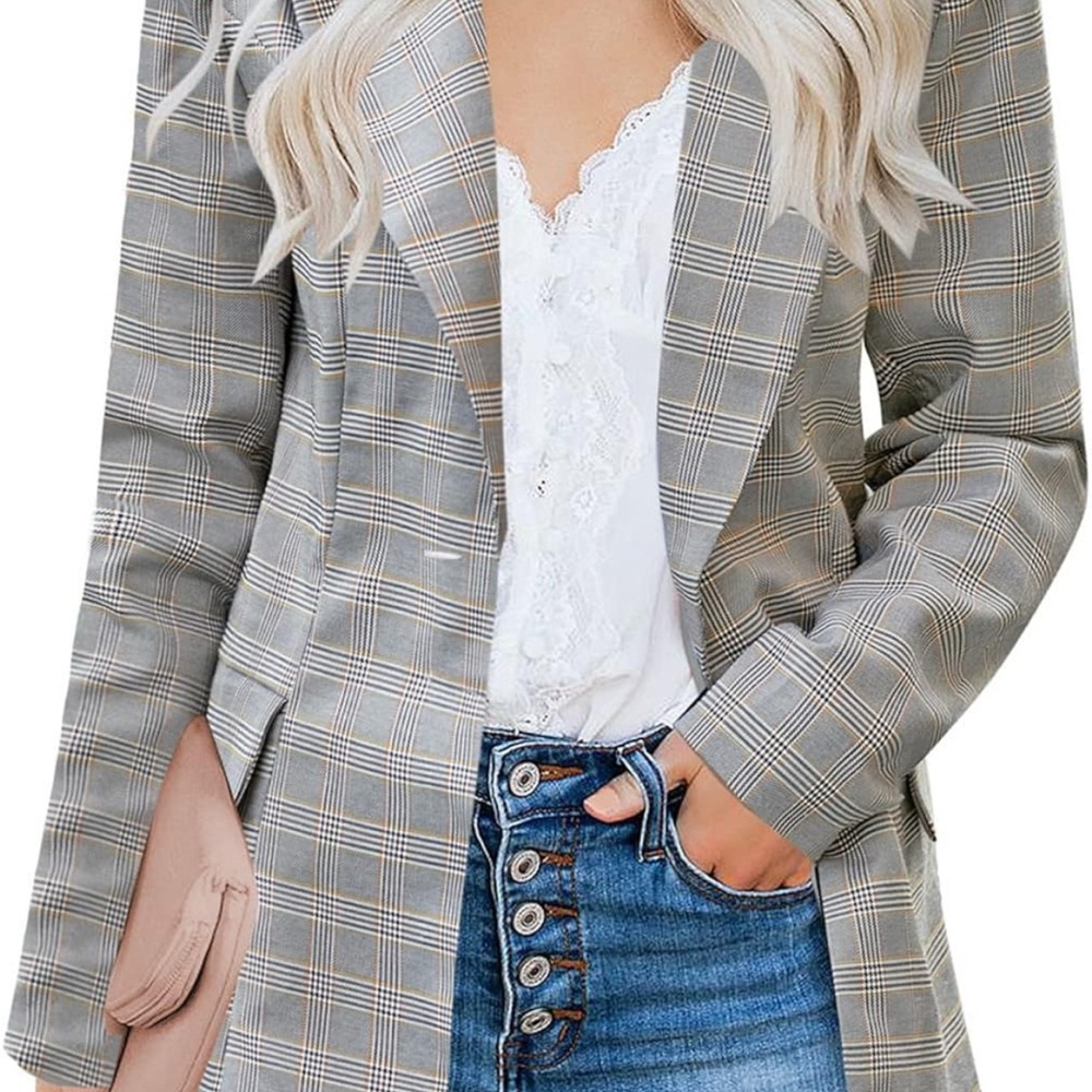 Plaid Check Long Oversized Blazer